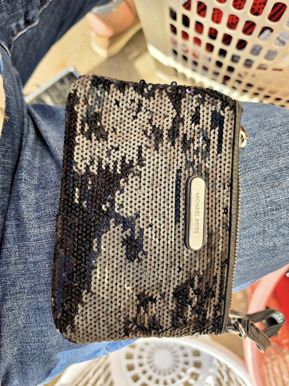 Michael Kors Sequin Cosmetic Pouch in Black & Blue